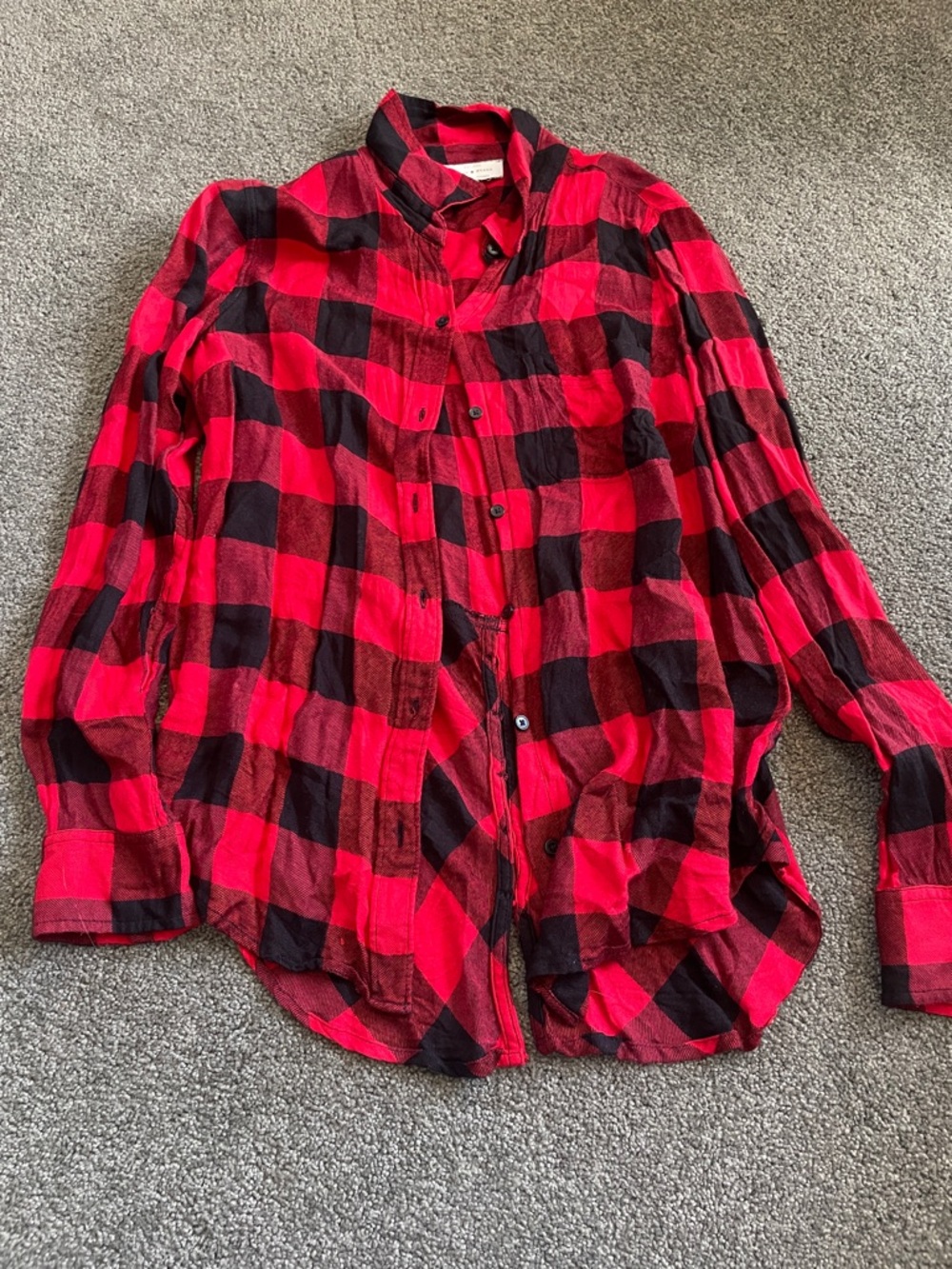 Lucky Brand XS Red and Black Buffalo Plaid Button-Up Shirt